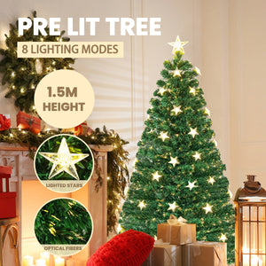 NNECW 150CM/180CM Pre-Lit Christmas Tree with 8 Lighting Modes-1.5M