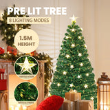 NNECW 150CM/180CM Pre-Lit Christmas Tree with 8 Lighting Modes-1.5M