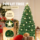 NNECW 150CM/180CM Pre-Lit Christmas Tree with 8 Lighting Modes-1.8M