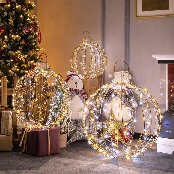 NNECW 3 Pack Christmas LED Light Balls with 180 Warm Light & 180 White Light