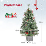 NNECW 90 CM Pre-lit Potted Artificial Entrance Christmas Tree for Porch-1 piece