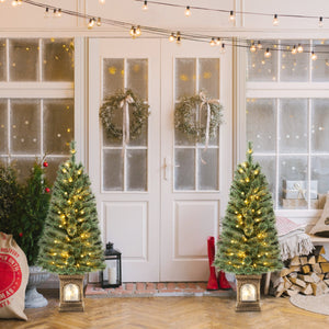 NNECW 125CM Christmas Entrance Tree with Pine Needles &amp; Cement-Filled Base-2 pieces