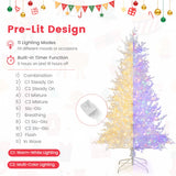 NNECW 185CM Pre-Lit Artificial Christmas Tree with 11 Lighting Modes