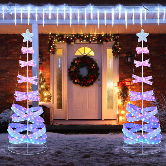 NNECW 210 cm Outdoor Spiral Christmas Tree with 341 LED Lights for Party/Home Decoration-2 pieces