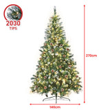 NNEDPE 2.7m Pre Lit LED Christmas Tree with Pine Cones