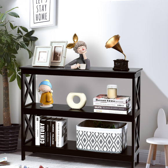 NNECW X-Design 3-Tier Console Table with Shelf for Entryway-Black
