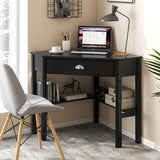 NNECW Corner Computer Desk with Drawer &amp; Shelves for Office-Black