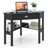 NNECW Corner Computer Desk with Drawer &amp; Shelves for Office-Black