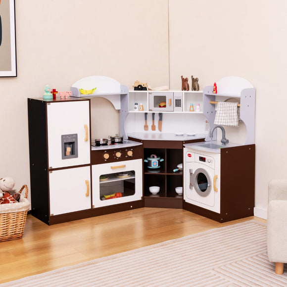 NNECW Corner Play Kitchen with Ice Maker for Kids 3+ Years Old