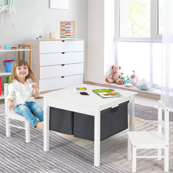 NNECW 2-in-1 Kids Activity Table and Chair Set with Storage-White