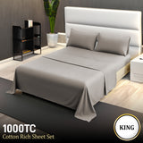 NNEDPE 4pc 1000 Thread Count Cotton Rich King Bed Sheet Set CVC Microfibre Blend Silver