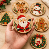 6pcs Wooden Christmas Coaster Set 10×10cm Festive Drink Mats