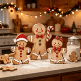 Rustic Christmas Tiered Tray Décor Set of 3 Gingerbread, Santa Hat & Candy Cane