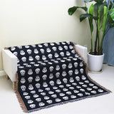 NNETM Cozy Bohemian Blanket with White Skull Print & Tassel Trim