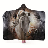 NNETM Horse Pattern Wearable Blanket Flannel Hooded Throw