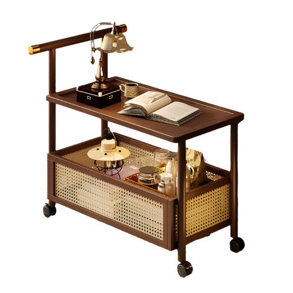 NNETM Golden Mobile Side Table with Wheels and Storage