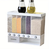 NNEOBA 1pc Wall-Mounted Multi-Grid Food Dispenser - Large Capacity Rice Bucket