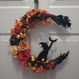 NNETM Gothic Halloween Wreath Witch Cat Moon Decor
