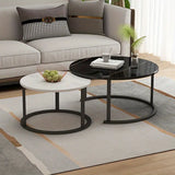 NNEOBA Elegance in Contrast: Set of 2 Round Nesting Marble Coffee Tables in Style9: Black and White