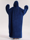NNETM Winter Fleece Hooded Robe Navy Blue Blanket