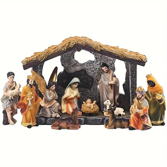 NNETM Divine Nativity: 12-Piece Realistic Christmas Figurine Set