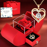 Double-Layer Heart Pendant Necklace Gift Set with Rose Box & Greeting Card