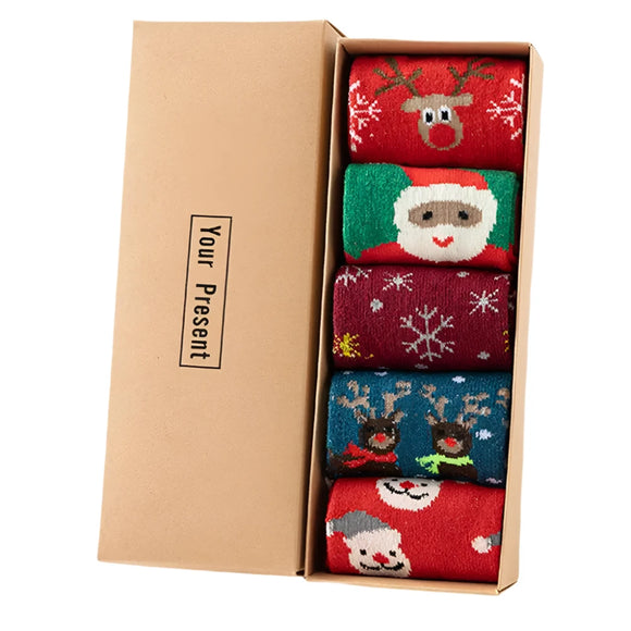 NNEOBA Christmas Santa Reindeer Wool Socks Set (5 Pcs)