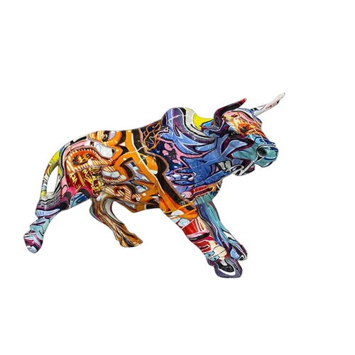 NNEOBA Graffiti Bull Figurine: Artistic Feng Shui Decor for Home and Office