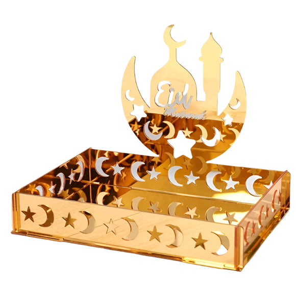 NNETM Golden Acrylic Eid Moon Star Dessert Tray