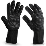 NNETM Fireproof Silicone BBQ Gloves - Heat Resistant, Cut-Resistant, Non-Slip (Black)