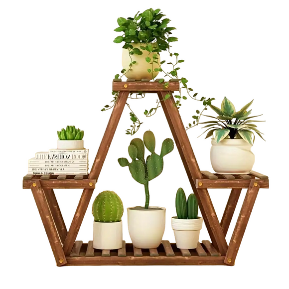 NNETM Wooden Triangular Plant Stand - Multi-Tier Flower Display Holder