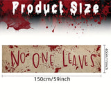 【2D Flat】 Halloween Bloody Banner Yard Sign - Burlap Horror No One Leaves Banner - Scary Halloween Banner Backdrop Decoration for Haunted House Yard Outdoor Fence Garden Parties Decor