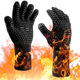 NNETM Fireproof Silicone BBQ Gloves - Heat Resistant, Cut-Resistant, Non-Slip (Black)