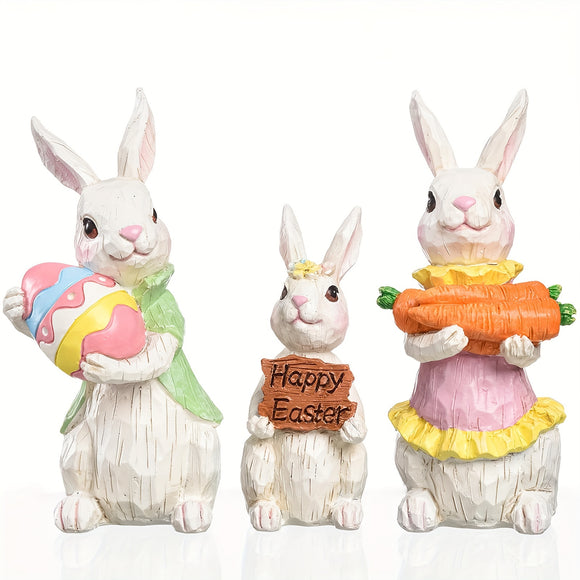 NNETM 3pcs Vintage Easter Rabbit Resin Ornaments Decor