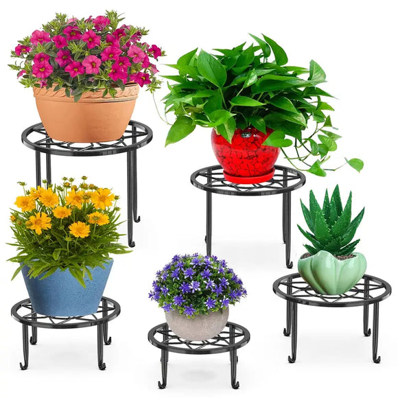 NNETM 5-Pack Metal Plant Stands for Indoor and Outdoor Use