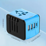 NNETM Universal Travel Adapter with 4 USB Ports and Type-C Port - Blue