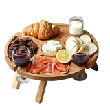 NNEOBA Portable Beach Table Outdoor Folding Small Wine Desk  2 In 1 Wooden Picnic Food Table Drink Wine Glasses Holder Picnic Board