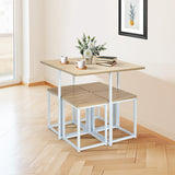 NNECW 5-Piece Dining Table Set with 4 Square Stools for Small Space-Natural