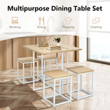 NNECW 5-Piece Dining Table Set with 4 Square Stools for Small Space-Natural