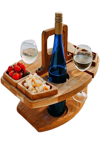 NNEOBA Portable Wooden Picnic Table Carry Handle Outdoor Folding Wine Table Removable Wine Glass Holder Folding Table Fruit Snack Tray