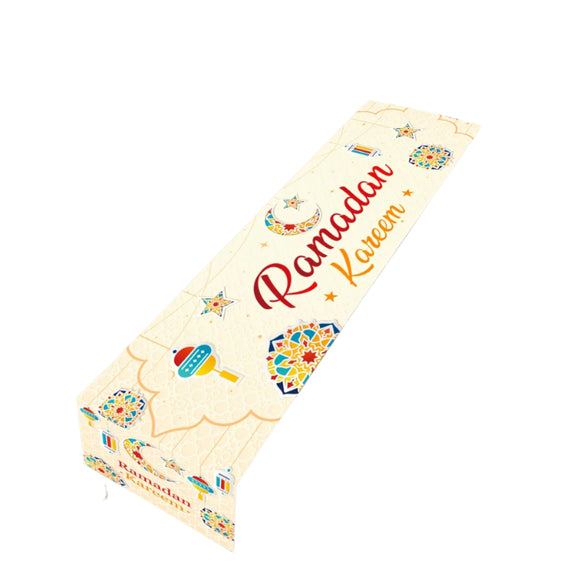 NNETM Beige Polyester Ramadan Kareem Table Runner
