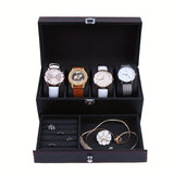 Luxury Carbon Fiber Watch Display Box with Jewelry Drawer – 4-Slot Watch Organizer