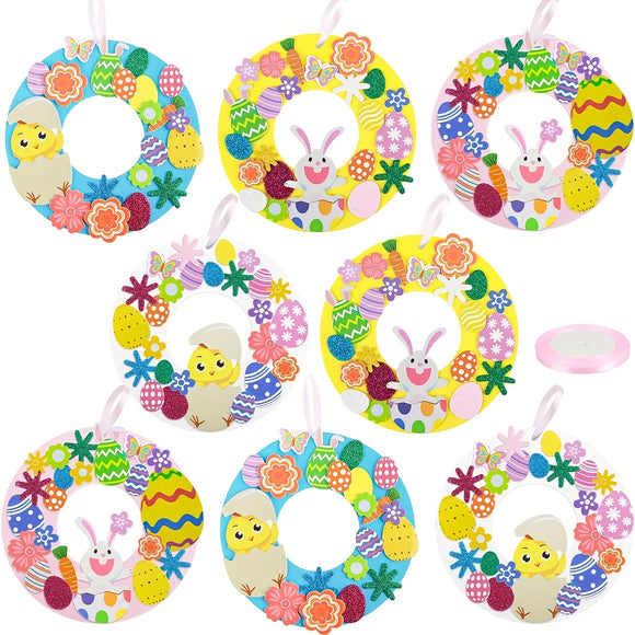NNETM 8pcs DIY Easter Wreath Craft Kit Bunny Egg Set