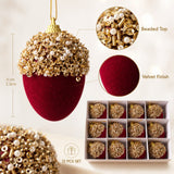 12pcs Burgundy Red Velvet Christmas Ball Ornaments