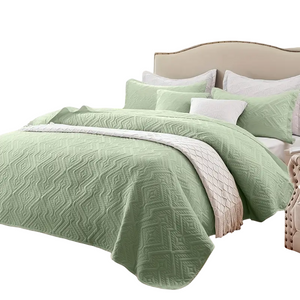 NNETM Grass Green Microfiber 3-Piece 150GSM Bedspread Set - Queen Size