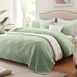 NNETM Grass Green Microfiber 3-Piece 150GSM Bedspread Set - Queen Size