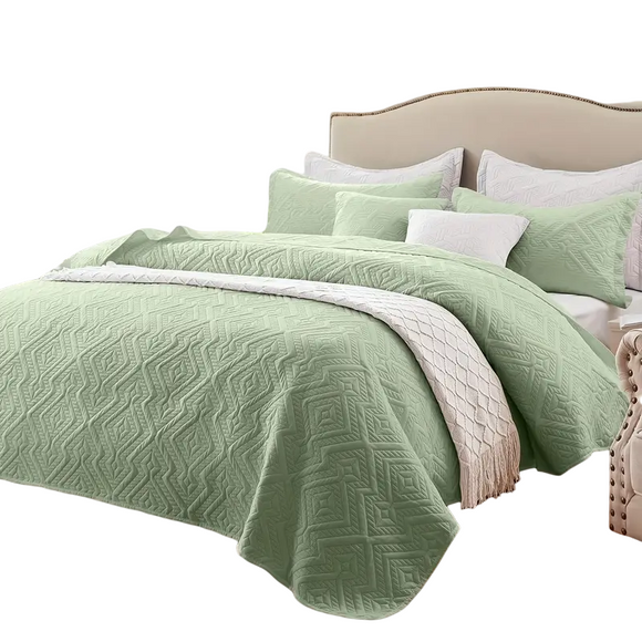 NNETM Grass Green Microfiber 3-Piece 150GSM Bedspread Set - King Size