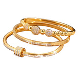 3-Piece Stainless Steel Beaded Bracelet Set – Copper-Plated Fashion Jewelry for Women