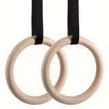 NNETM Wooden Gymnastics Rings with Adjustable Straps