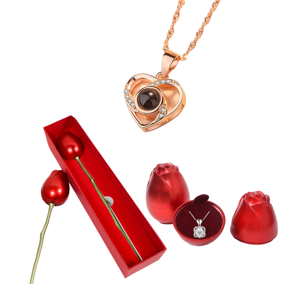NNEOBA Rose-Embellished Love Heart Necklace - Gold Finish, 45cm Length